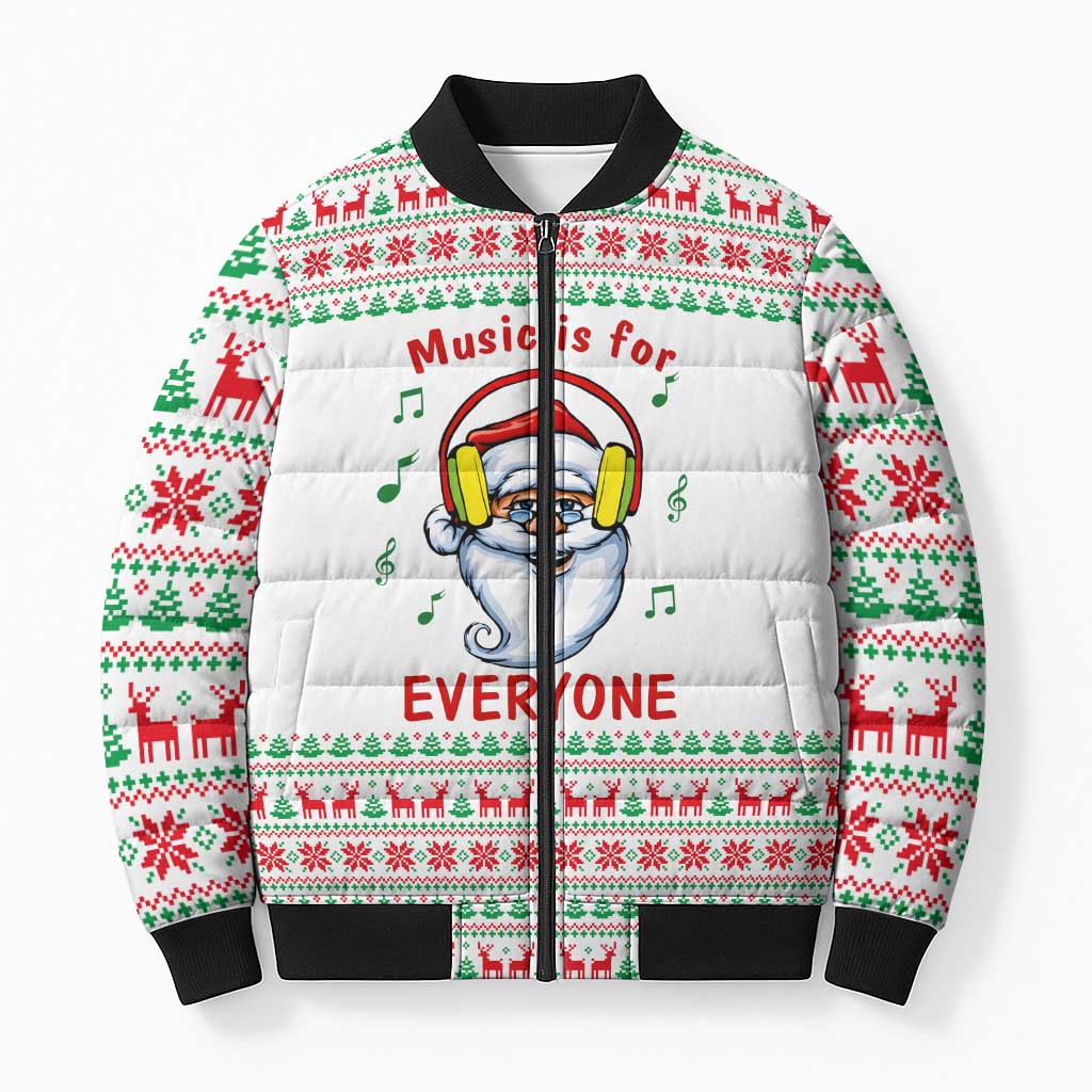 Funny Santa Music Is For Everyone Christmas Bomber Puffer Jacket Xmas Holiday Patterns - Wonder Print Shop