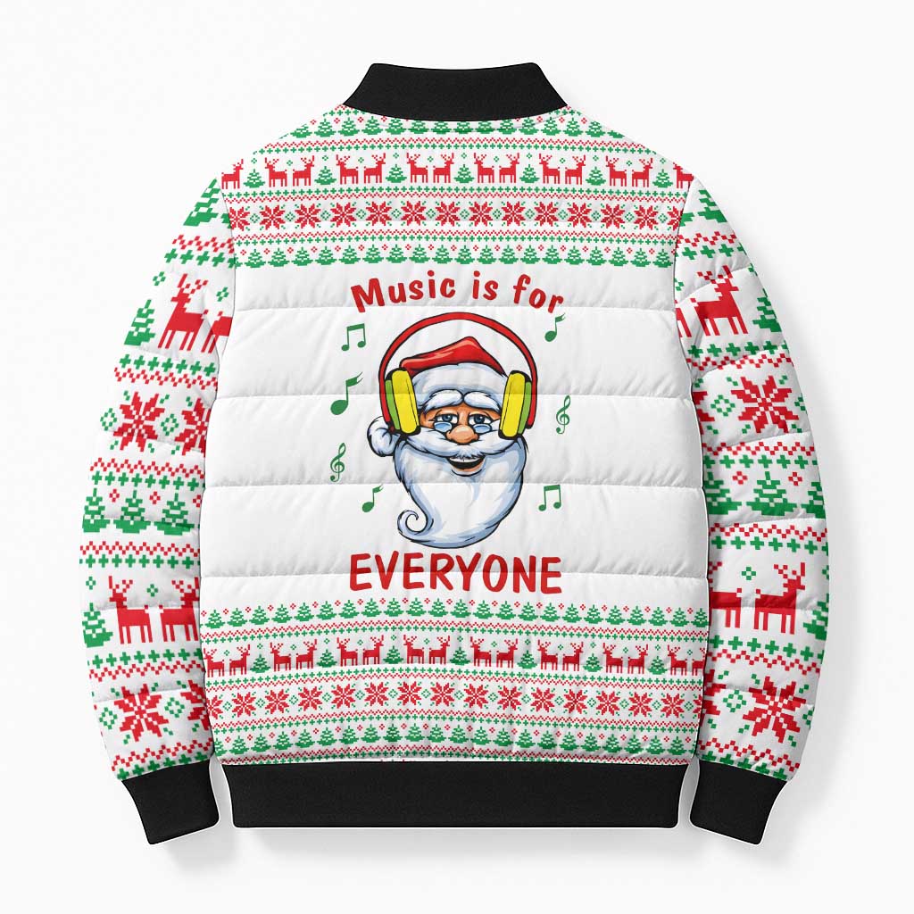 Funny Santa Music Is For Everyone Christmas Bomber Puffer Jacket Xmas Holiday Patterns - Wonder Print Shop