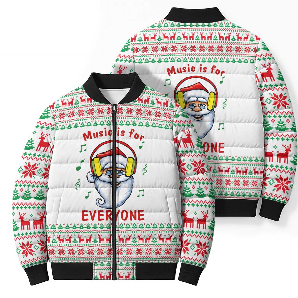 Funny Santa Music Is For Everyone Christmas Bomber Puffer Jacket Xmas Holiday Patterns - Wonder Print Shop