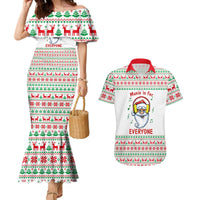 Funny Santa Music Is For Everyone Christmas Couples Matching Mermaid Dress and Hawaiian Shirt Xmas Holiday Patterns - Wonder Print Shop