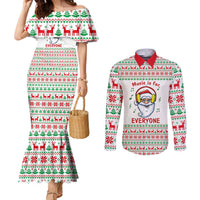 Funny Santa Music Is For Everyone Christmas Couples Matching Mermaid Dress and Long Sleeve Button Shirt Xmas Holiday Patterns - Wonder Print Shop