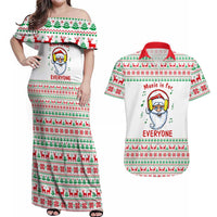Funny Santa Music Is For Everyone Christmas Couples Matching Off Shoulder Maxi Dress and Hawaiian Shirt Xmas Holiday Patterns - Wonder Print Shop