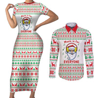 Funny Santa Music Is For Everyone Christmas Couples Matching Short Sleeve Bodycon Dress and Long Sleeve Button Shirt Xmas Holiday Patterns - Wonder Print Shop