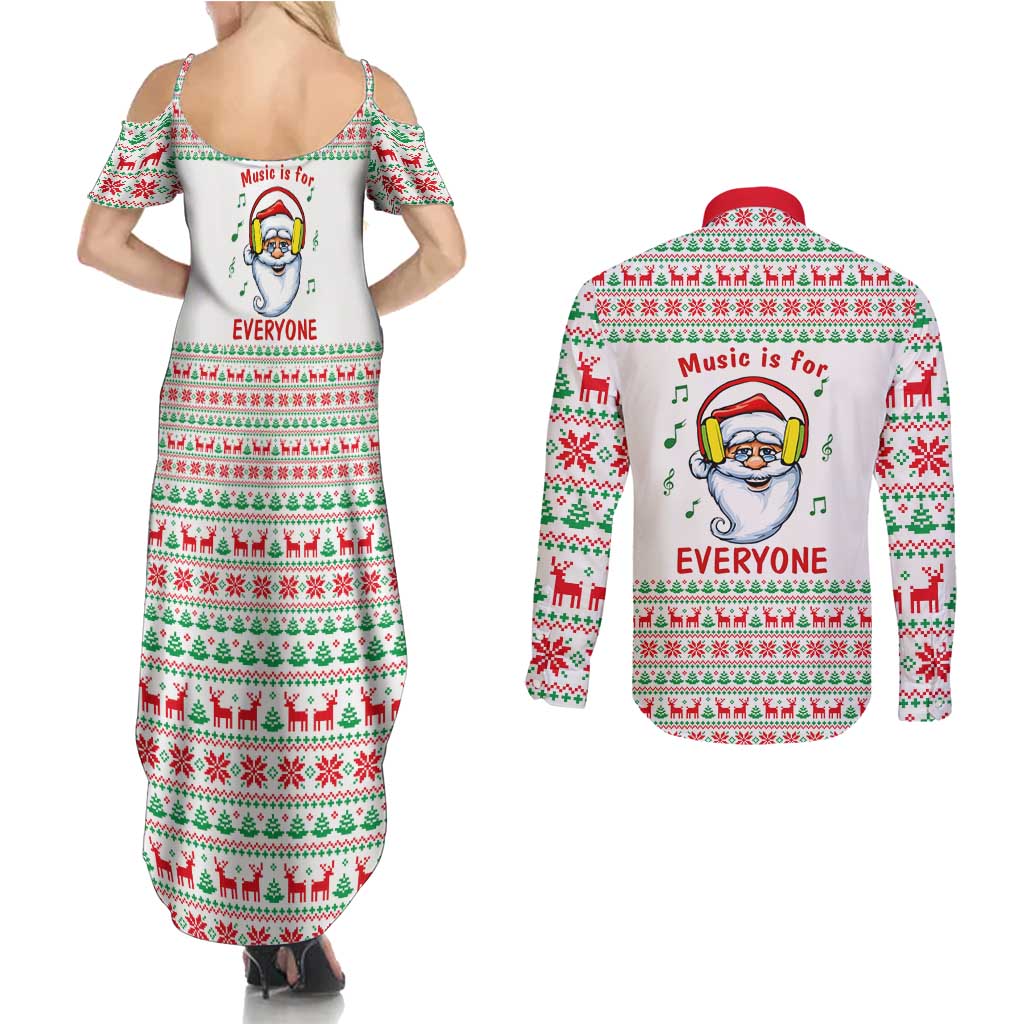 Funny Santa Music Is For Everyone Christmas Couples Matching Summer Maxi Dress and Long Sleeve Button Shirt Xmas Holiday Patterns - Wonder Print Shop