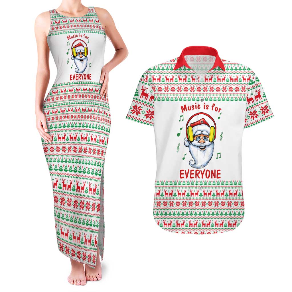 Funny Santa Music Is For Everyone Christmas Couples Matching Tank Maxi Dress and Hawaiian Shirt Xmas Holiday Patterns - Wonder Print Shop