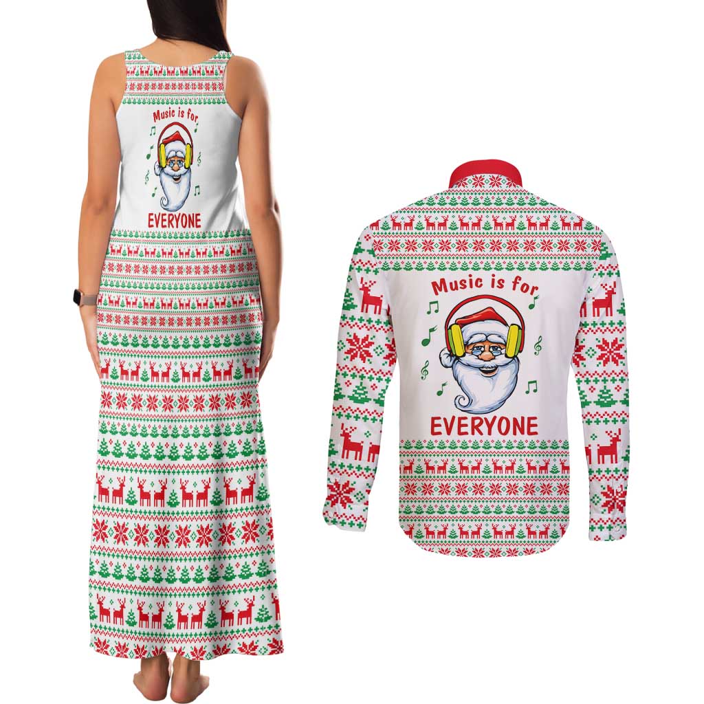 Funny Santa Music Is For Everyone Christmas Couples Matching Tank Maxi Dress and Long Sleeve Button Shirt Xmas Holiday Patterns - Wonder Print Shop