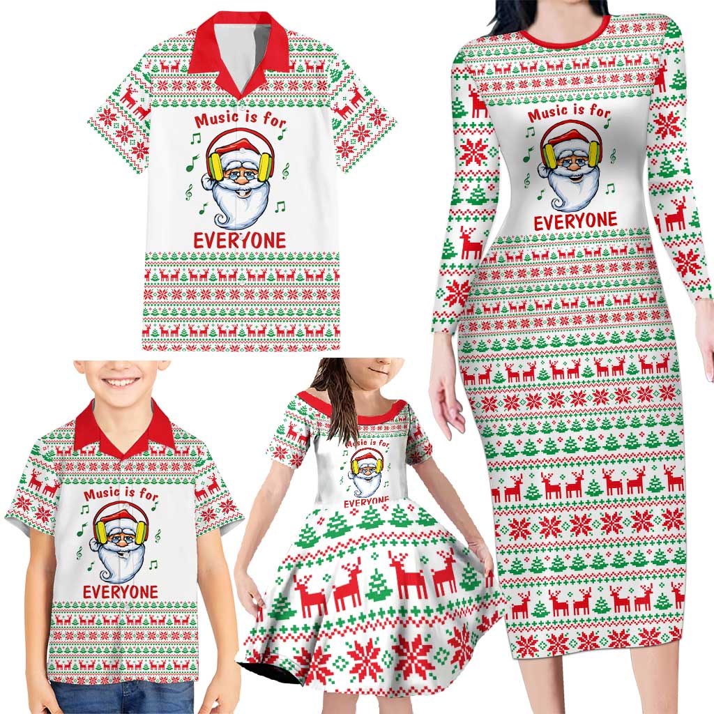 Funny Santa Music Is For Everyone Christmas Family Matching Long Sleeve Bodycon Dress and Hawaiian Shirt Xmas Holiday Patterns - Wonder Print Shop