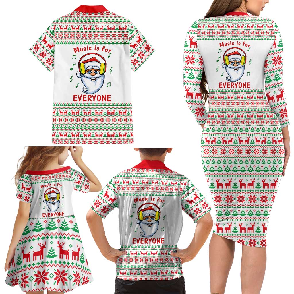 Funny Santa Music Is For Everyone Christmas Family Matching Long Sleeve Bodycon Dress and Hawaiian Shirt Xmas Holiday Patterns - Wonder Print Shop