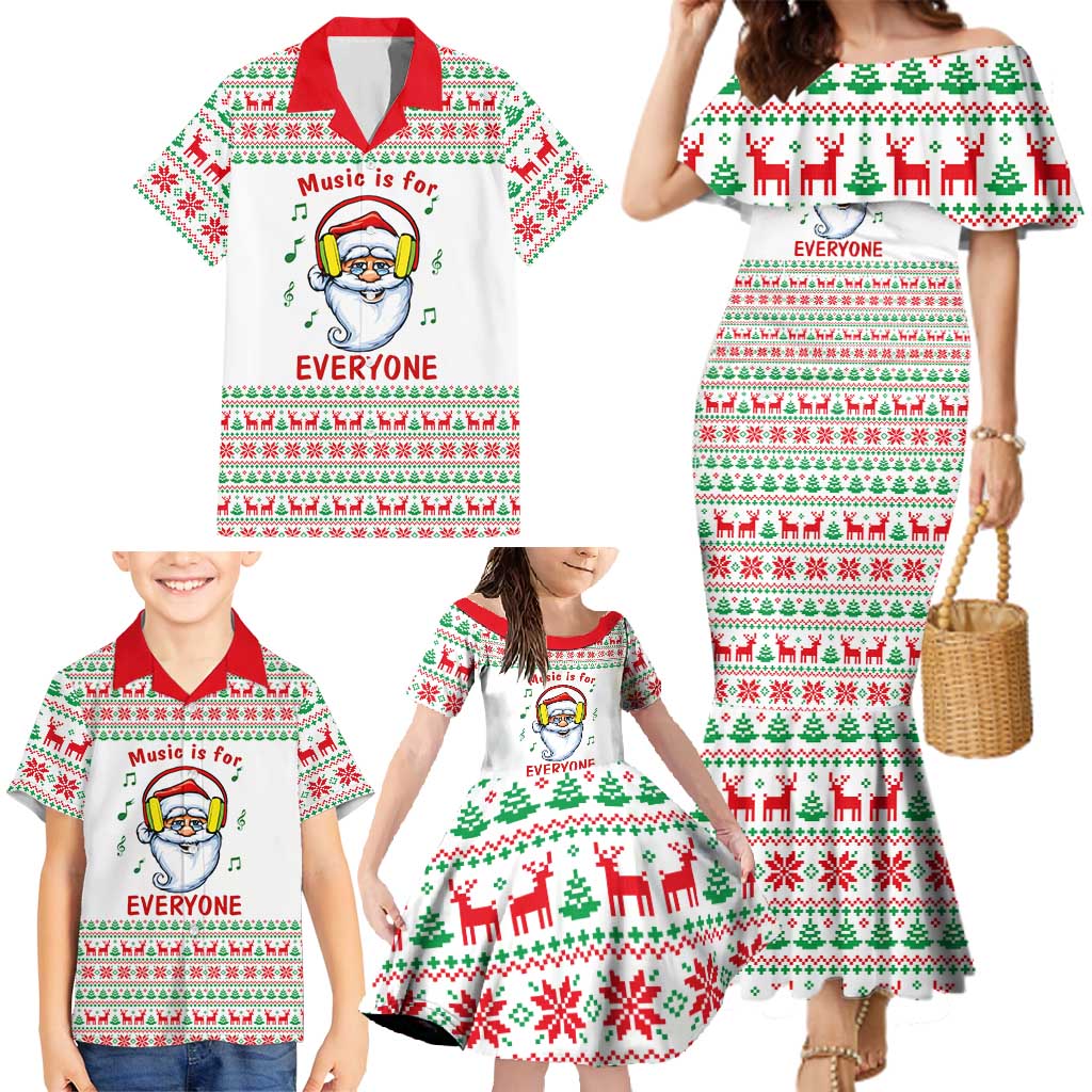 Funny Santa Music Is For Everyone Christmas Family Matching Mermaid Dress and Hawaiian Shirt Xmas Holiday Patterns - Wonder Print Shop