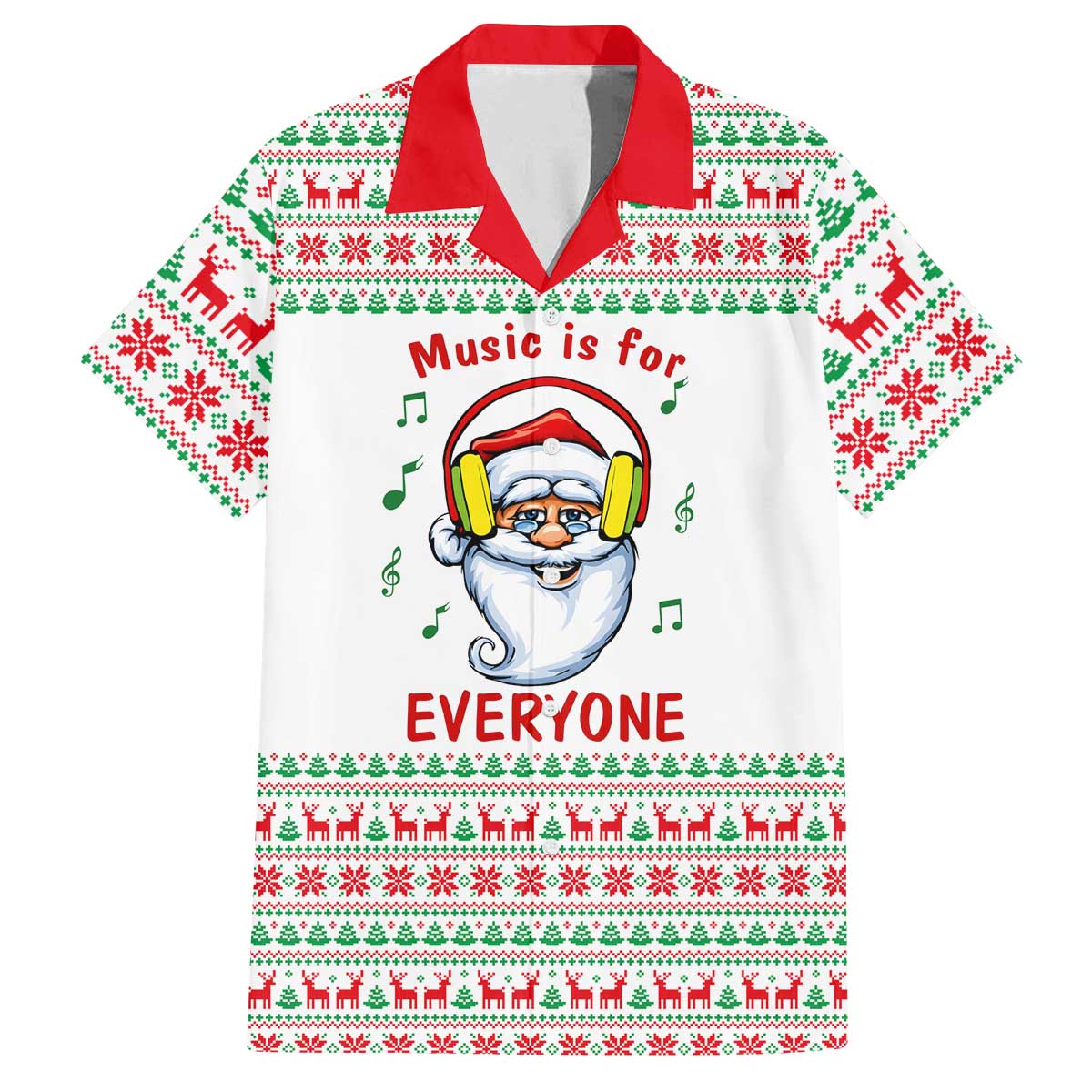 Funny Santa Music Is For Everyone Christmas Family Matching Off The Shoulder Long Sleeve Dress and Hawaiian Shirt Xmas Holiday Patterns - Wonder Print Shop