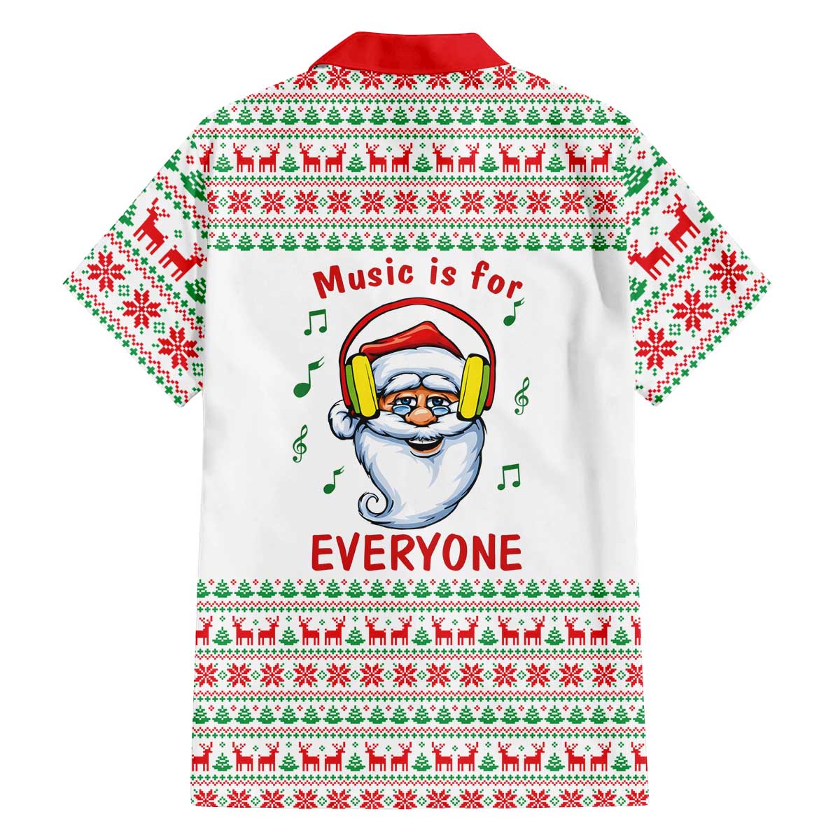 Funny Santa Music Is For Everyone Christmas Family Matching Off The Shoulder Long Sleeve Dress and Hawaiian Shirt Xmas Holiday Patterns - Wonder Print Shop