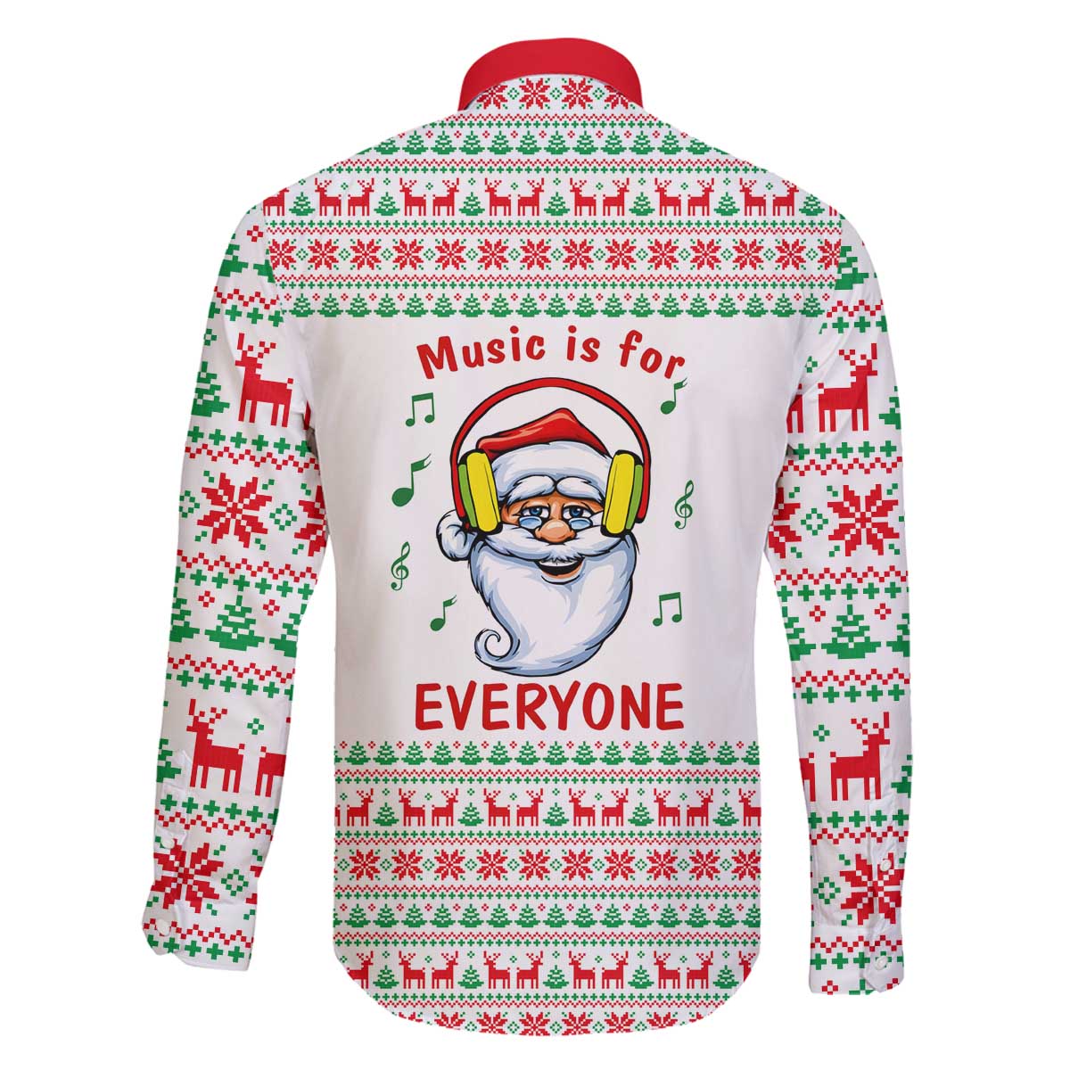 Funny Santa Music Is For Everyone Christmas Family Matching Off The Shoulder Long Sleeve Dress and Hawaiian Shirt Xmas Holiday Patterns - Wonder Print Shop
