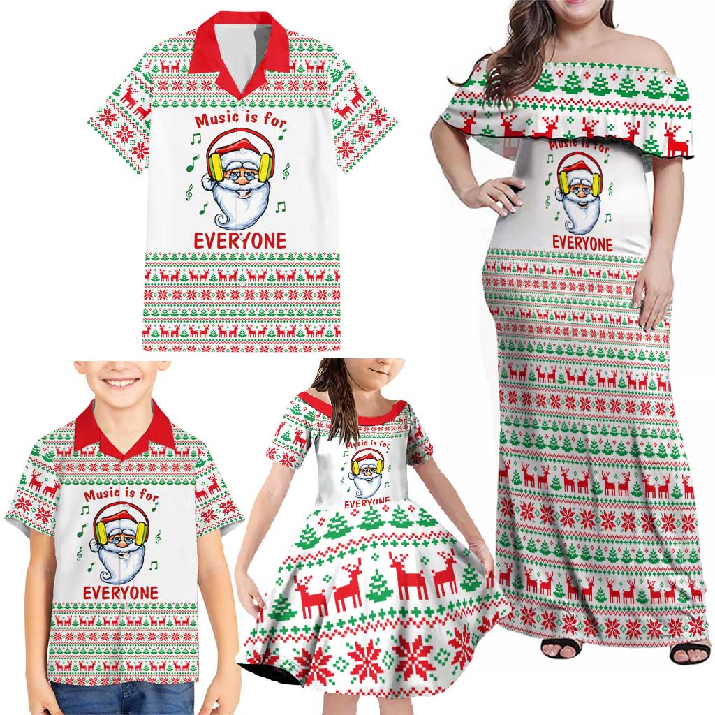 Funny Santa Music Is For Everyone Christmas Family Matching Off Shoulder Maxi Dress and Hawaiian Shirt Xmas Holiday Patterns - Wonder Print Shop