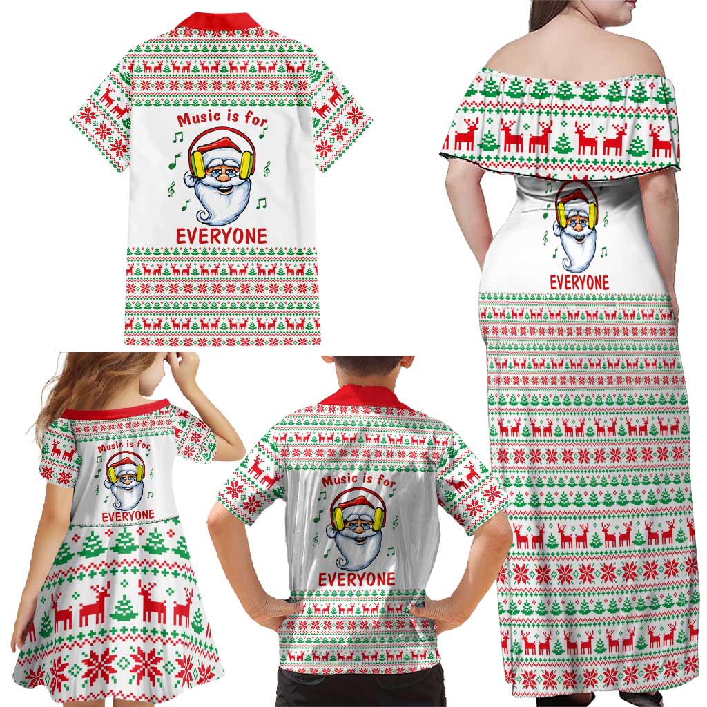 Funny Santa Music Is For Everyone Christmas Family Matching Off Shoulder Maxi Dress and Hawaiian Shirt Xmas Holiday Patterns - Wonder Print Shop