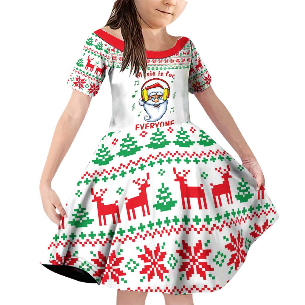 Funny Santa Music Is For Everyone Christmas Family Matching Off Shoulder Short Dress and Hawaiian Shirt Xmas Holiday Patterns - Wonder Print Shop