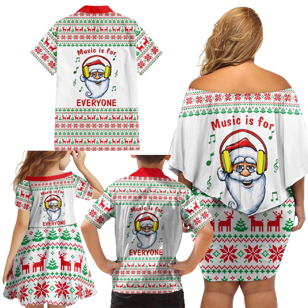 Funny Santa Music Is For Everyone Christmas Family Matching Off Shoulder Short Dress and Hawaiian Shirt Xmas Holiday Patterns - Wonder Print Shop