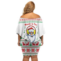 Funny Santa Music Is For Everyone Christmas Family Matching Off Shoulder Short Dress and Hawaiian Shirt Xmas Holiday Patterns - Wonder Print Shop