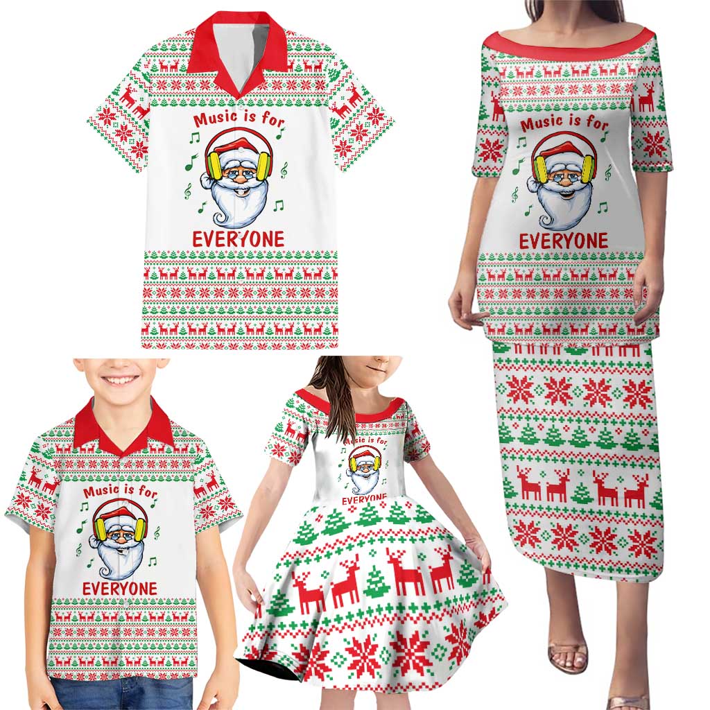 Funny Santa Music Is For Everyone Christmas Family Matching Puletasi and Hawaiian Shirt Xmas Holiday Patterns - Wonder Print Shop