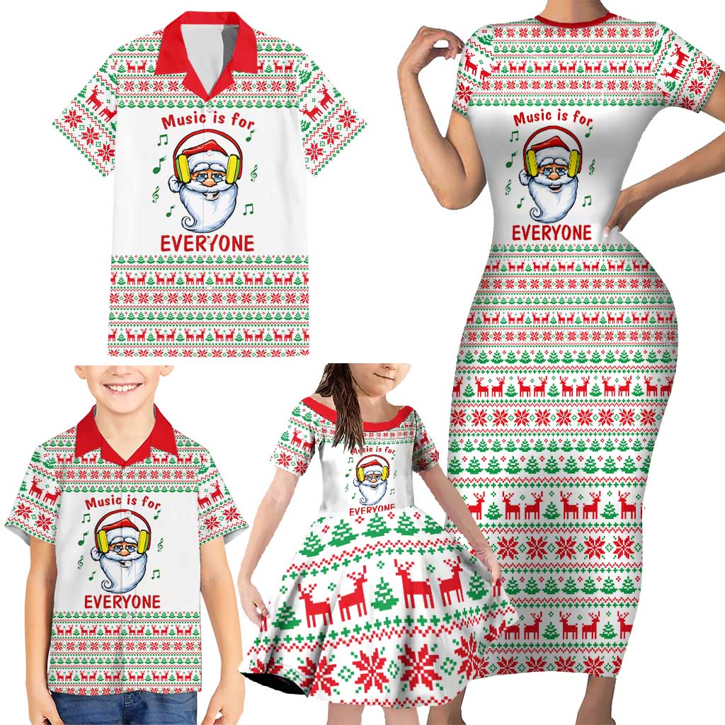 Funny Santa Music Is For Everyone Christmas Family Matching Short Sleeve Bodycon Dress and Hawaiian Shirt Xmas Holiday Patterns - Wonder Print Shop