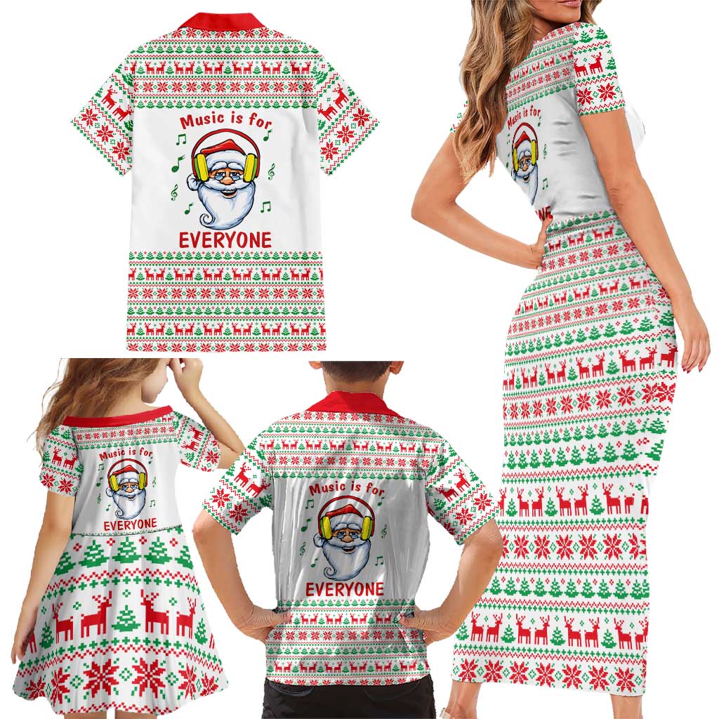 Funny Santa Music Is For Everyone Christmas Family Matching Short Sleeve Bodycon Dress and Hawaiian Shirt Xmas Holiday Patterns - Wonder Print Shop