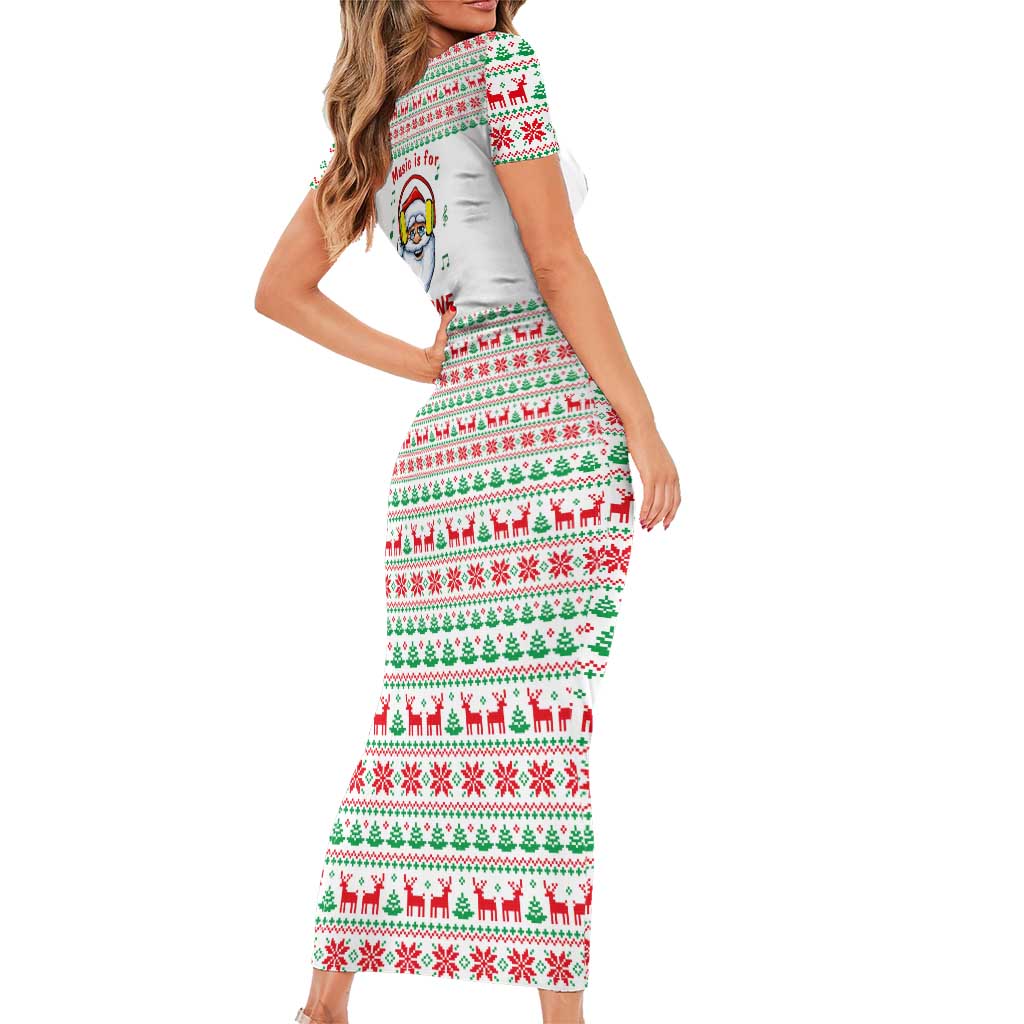 Funny Santa Music Is For Everyone Christmas Family Matching Short Sleeve Bodycon Dress and Hawaiian Shirt Xmas Holiday Patterns - Wonder Print Shop