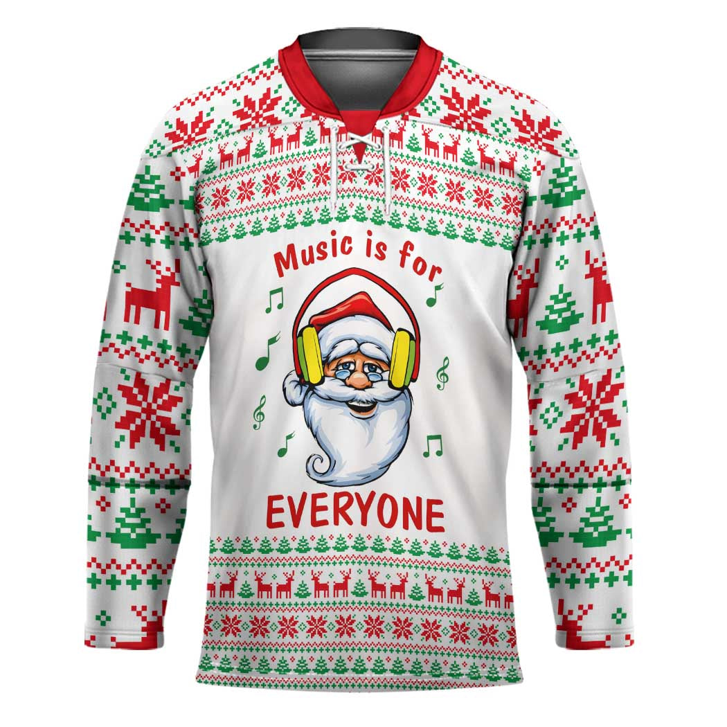 Funny Santa Music Is For Everyone Christmas Hockey Jersey Xmas Holiday Patterns - Wonder Print Shop