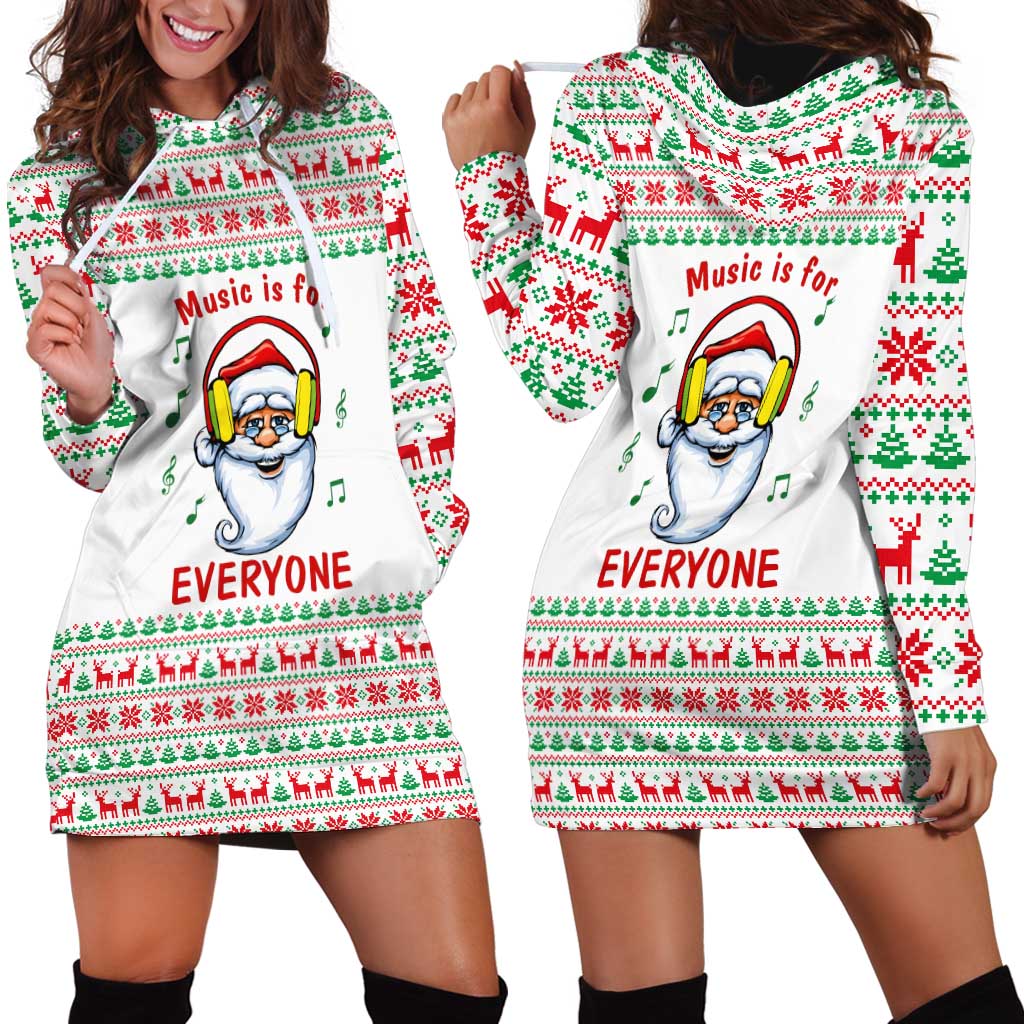 Funny Santa Music Is For Everyone Christmas Hoodie Dress Xmas Holiday Patterns - Wonder Print Shop