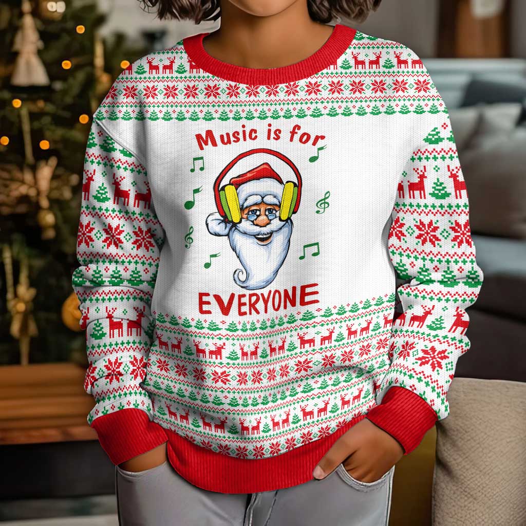 Funny Santa Music Is For Everyone Christmas Kid Ugly Christmas Sweater Xmas Holiday Patterns - Wonder Print Shop