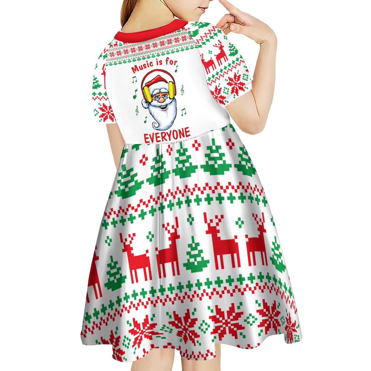 Funny Santa Music Is For Everyone Christmas Kid Short Sleeve Dress Xmas Holiday Patterns - Wonder Print Shop