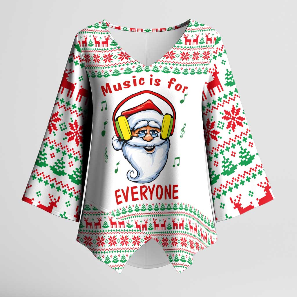 Funny Santa Music Is For Everyone Christmas Kimono Sleeve Blouse Xmas Holiday Patterns - Wonder Print Shop
