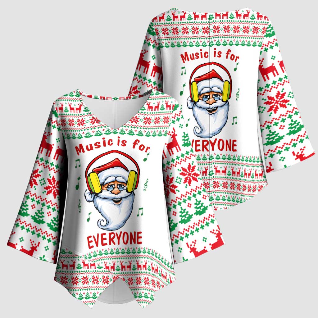 Funny Santa Music Is For Everyone Christmas Kimono Sleeve Blouse Xmas Holiday Patterns - Wonder Print Shop