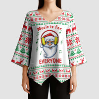 Funny Santa Music Is For Everyone Christmas Kimono Sleeve Blouse Xmas Holiday Patterns - Wonder Print Shop