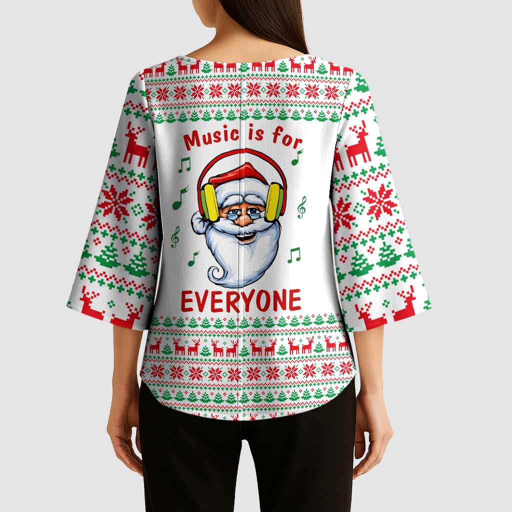 Funny Santa Music Is For Everyone Christmas Kimono Sleeve Blouse Xmas Holiday Patterns - Wonder Print Shop