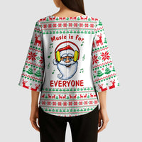 Funny Santa Music Is For Everyone Christmas Kimono Sleeve Blouse Xmas Holiday Patterns - Wonder Print Shop