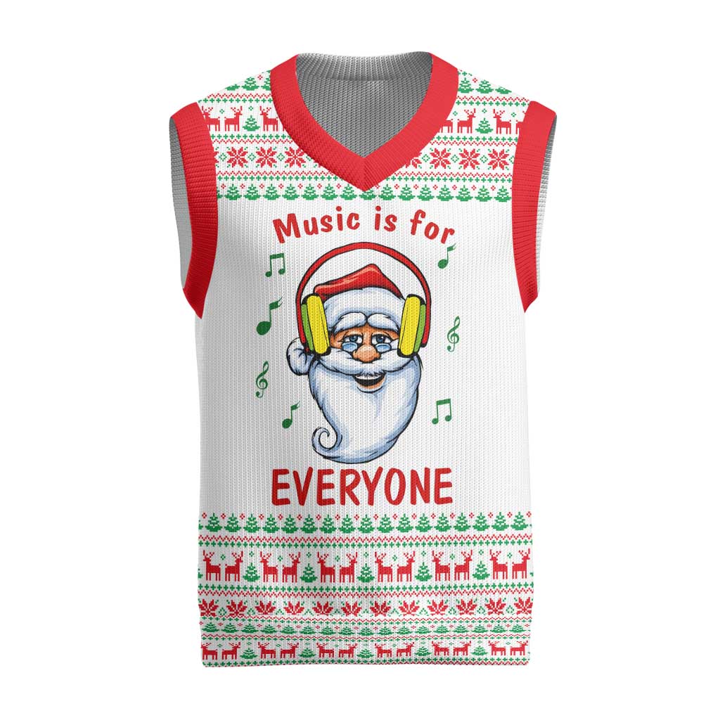 Funny Santa Music Is For Everyone Christmas Knitted V-Neck Vest Xmas Holiday Patterns - Wonder Print Shop