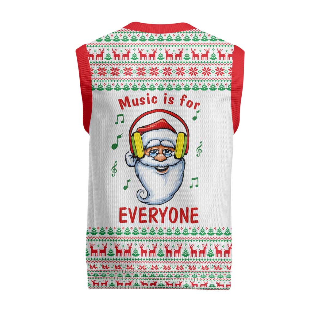 Funny Santa Music Is For Everyone Christmas Knitted V-Neck Vest Xmas Holiday Patterns - Wonder Print Shop