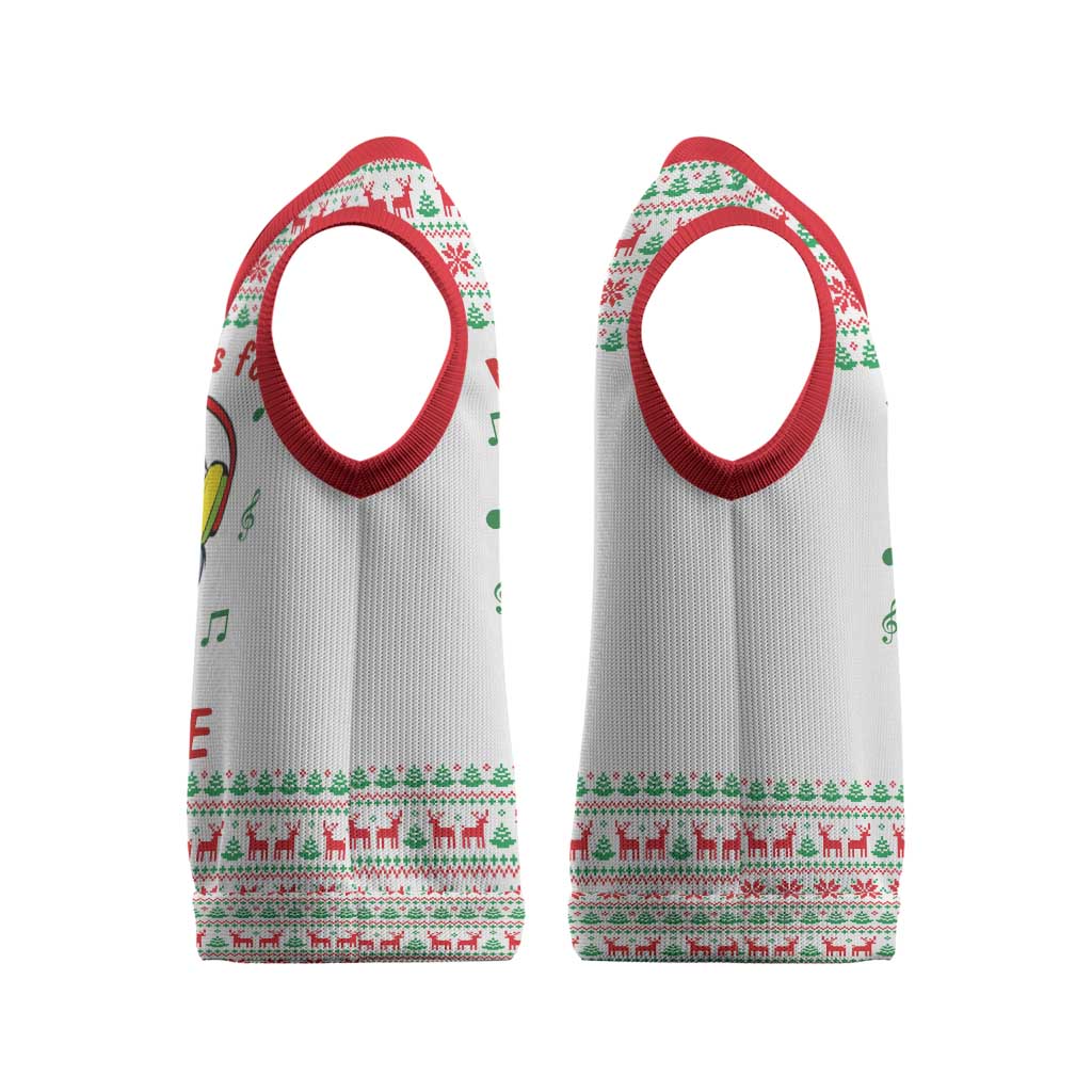 Funny Santa Music Is For Everyone Christmas Knitted V-Neck Vest Xmas Holiday Patterns - Wonder Print Shop