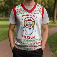 Funny Santa Music Is For Everyone Christmas Knitted V-Neck Vest Xmas Holiday Patterns - Wonder Print Shop