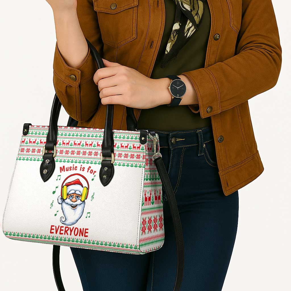 Funny Santa Music Is For Everyone Christmas Leather Bag Xmas Holiday Patterns - Wonder Print Shop
