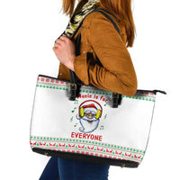 Funny Santa Music Is For Everyone Christmas Leather Tote Bag Xmas Holiday Patterns - Wonder Print Shop