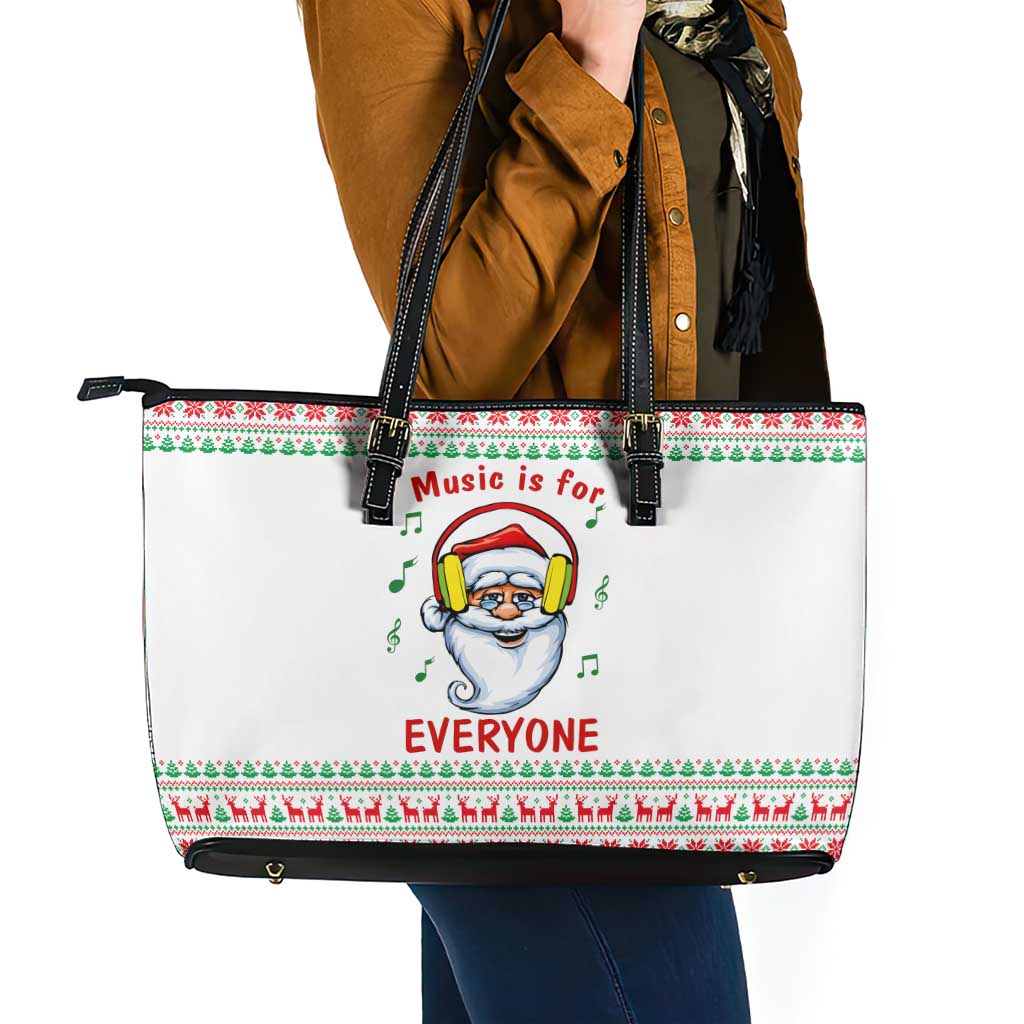 Funny Santa Music Is For Everyone Christmas Leather Tote Bag Xmas Holiday Patterns - Wonder Print Shop