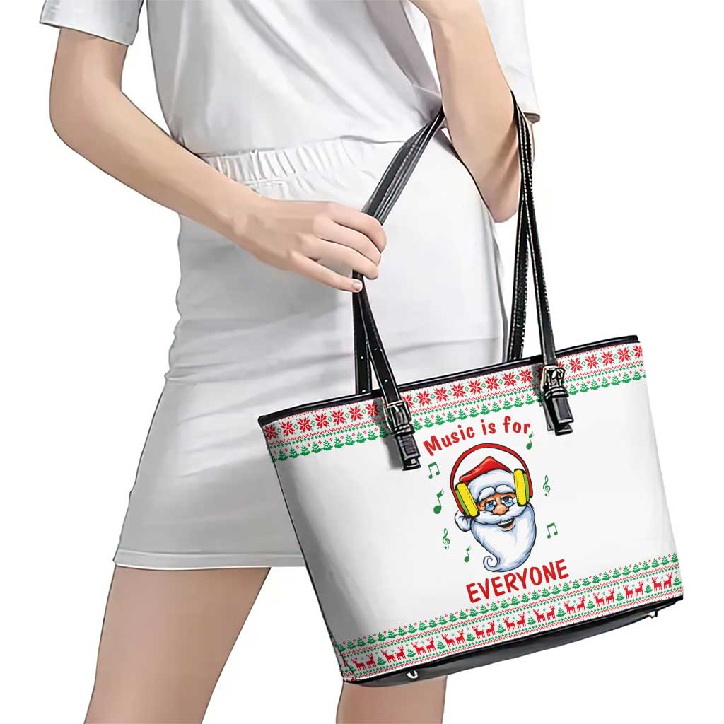 Funny Santa Music Is For Everyone Christmas Leather Tote Bag Xmas Holiday Patterns - Wonder Print Shop
