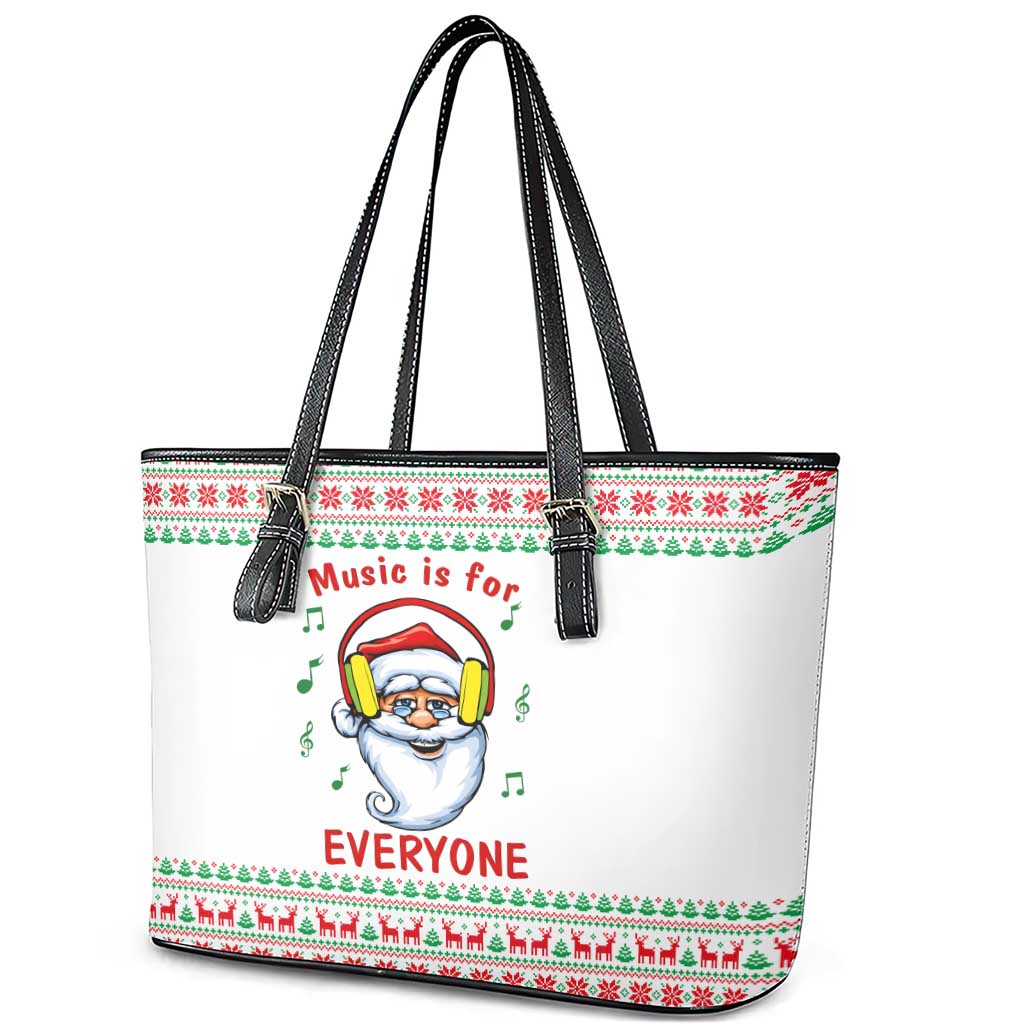 Funny Santa Music Is For Everyone Christmas Leather Tote Bag Xmas Holiday Patterns - Wonder Print Shop