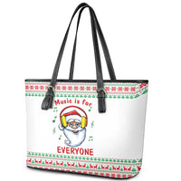 Funny Santa Music Is For Everyone Christmas Leather Tote Bag Xmas Holiday Patterns - Wonder Print Shop