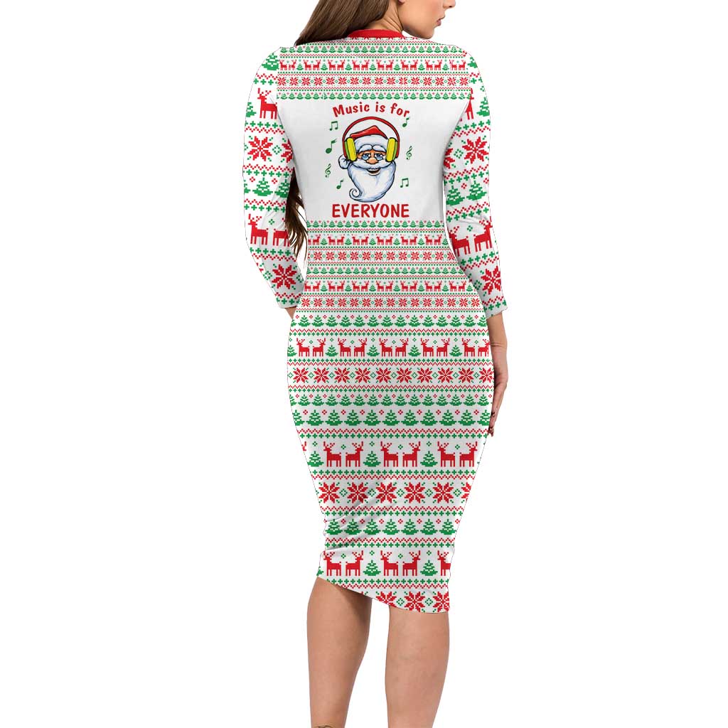 Funny Santa Music Is For Everyone Christmas Long Sleeve Bodycon Dress Xmas Holiday Patterns - Wonder Print Shop