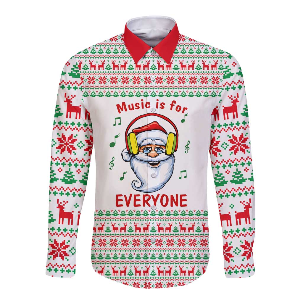 Funny Santa Music Is For Everyone Christmas Long Sleeve Button Shirt Xmas Holiday Patterns - Wonder Print Shop