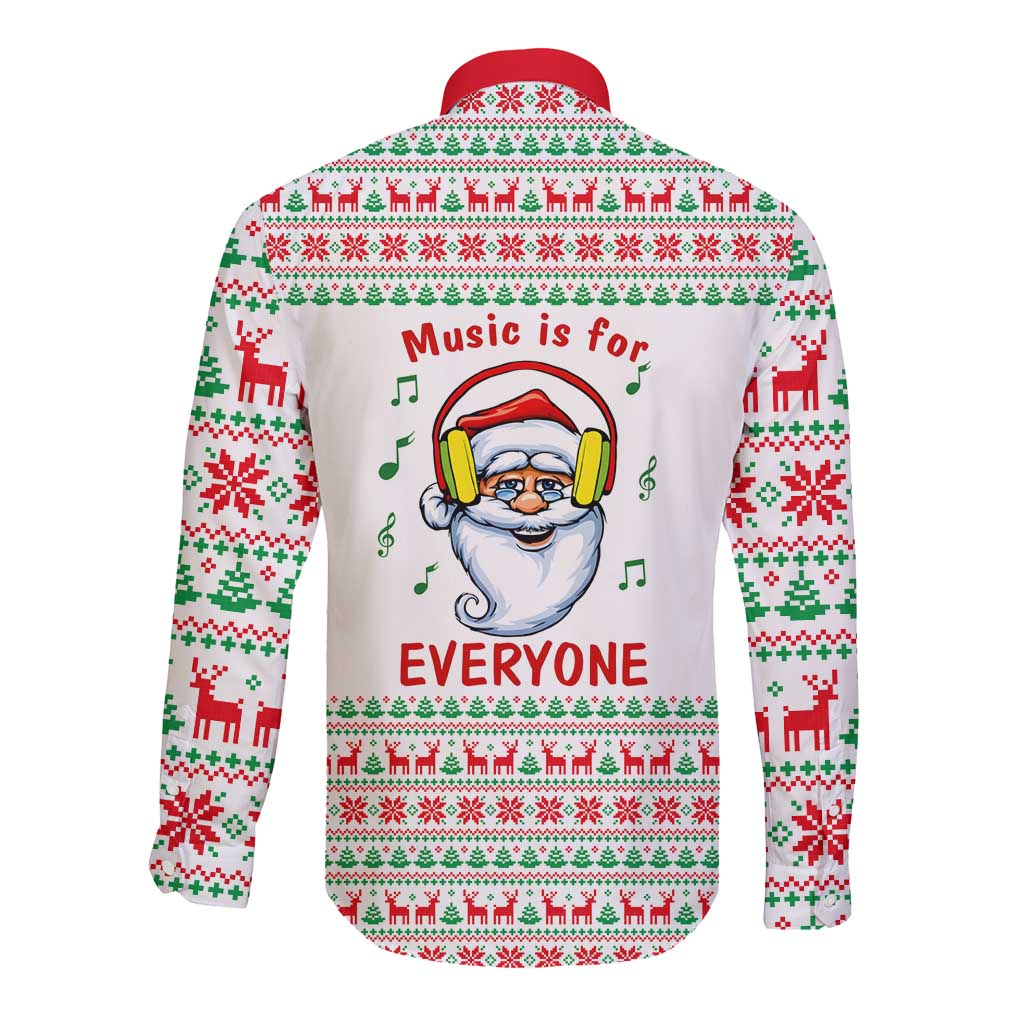 Funny Santa Music Is For Everyone Christmas Long Sleeve Button Shirt Xmas Holiday Patterns - Wonder Print Shop
