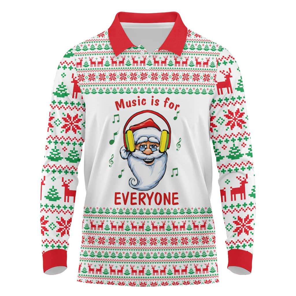 Funny Santa Music Is For Everyone Christmas Long Sleeve Polo Shirt Xmas Holiday Patterns - Wonder Print Shop