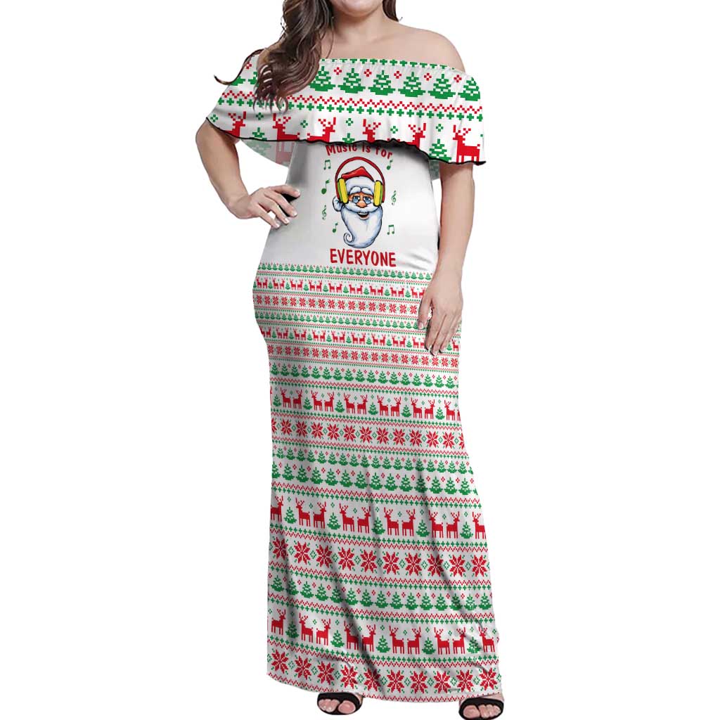 Funny Santa Music Is For Everyone Christmas Off Shoulder Maxi Dress Xmas Holiday Patterns - Wonder Print Shop