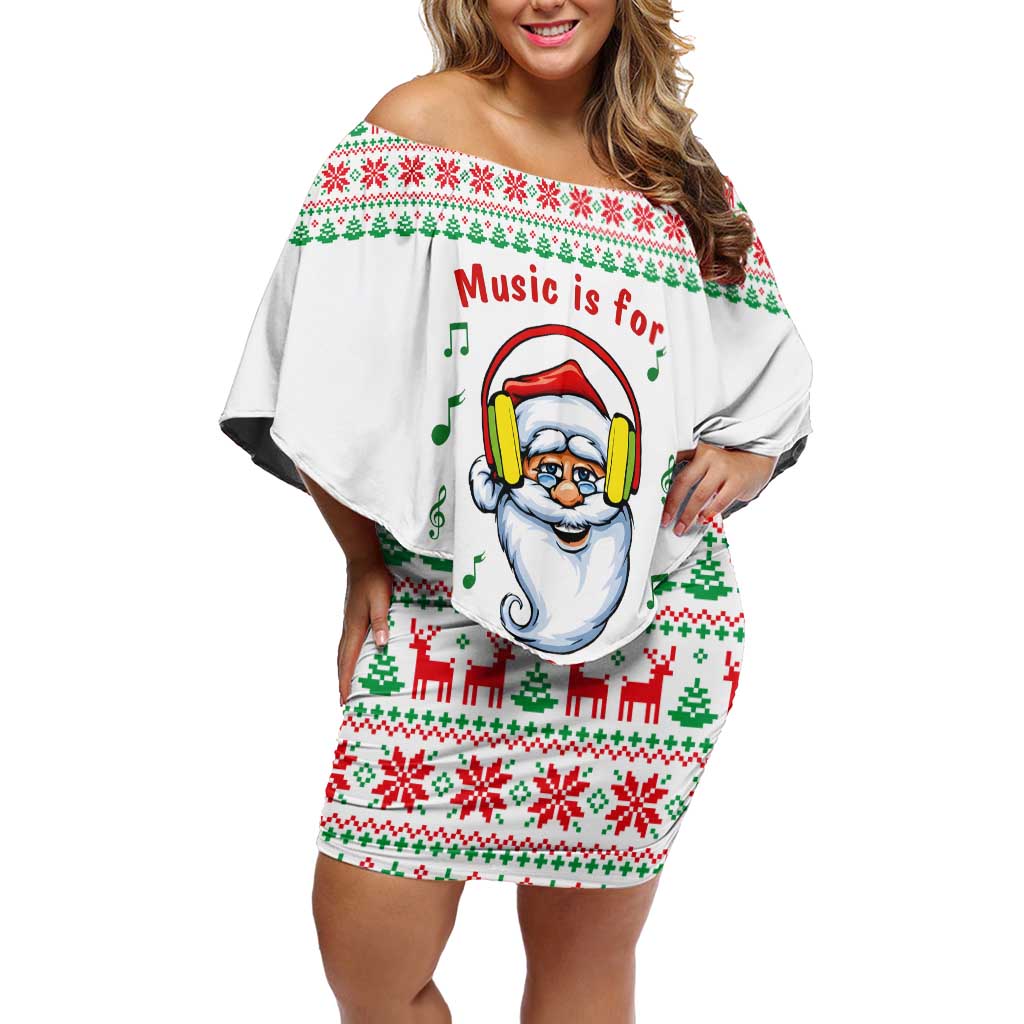 Funny Santa Music Is For Everyone Christmas Off Shoulder Short Dress Xmas Holiday Patterns - Wonder Print Shop